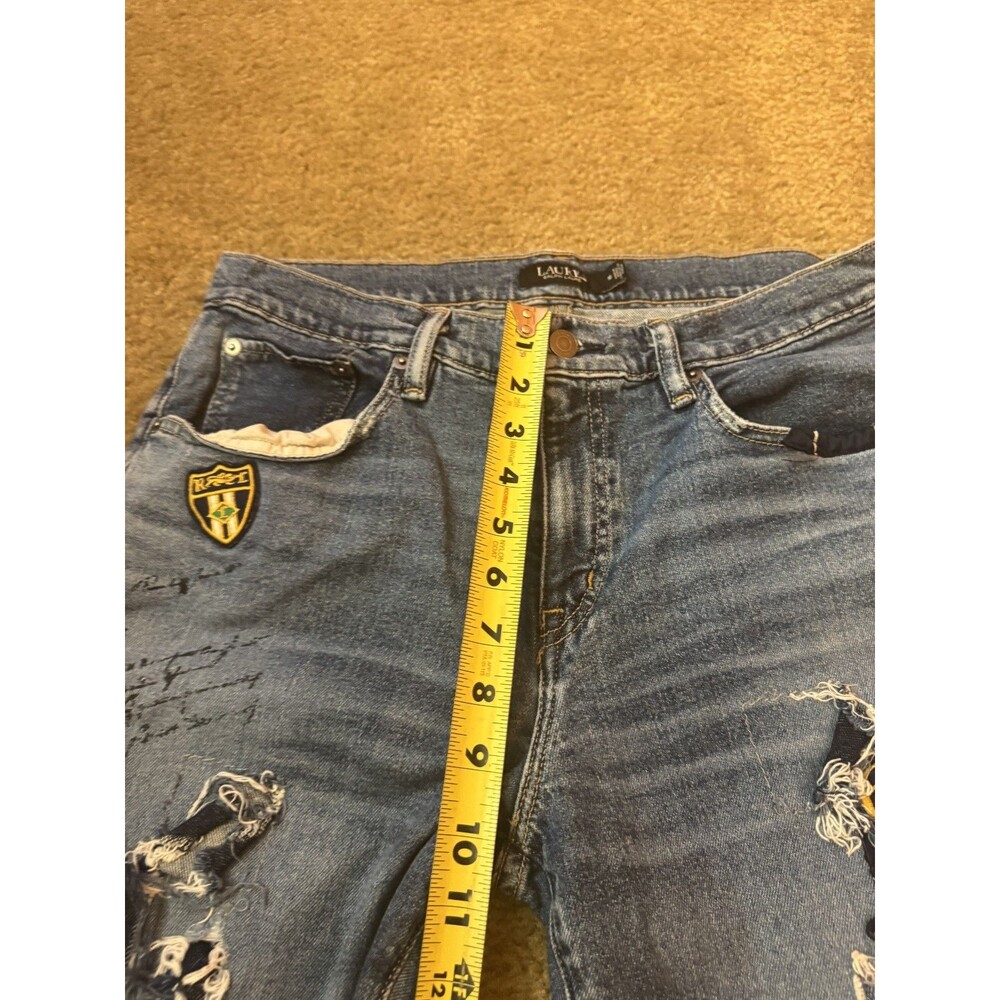 RALPH LAUREN Relaxed Taper Patchwork Logo Denim Blue Jeans Luxury Stretch Sz 10 - Picture 10 of 16